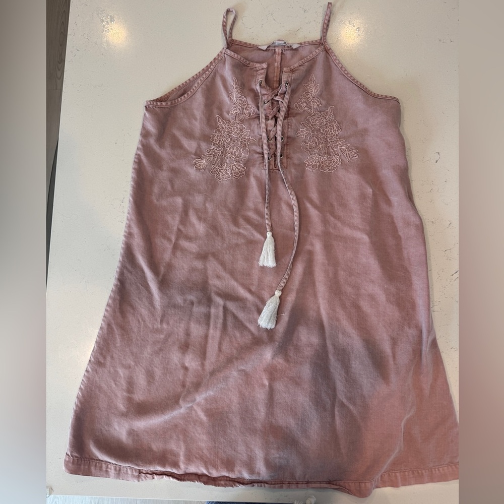 Celebrity Pink Mauve Lace-Up Embroidered Cami Dress